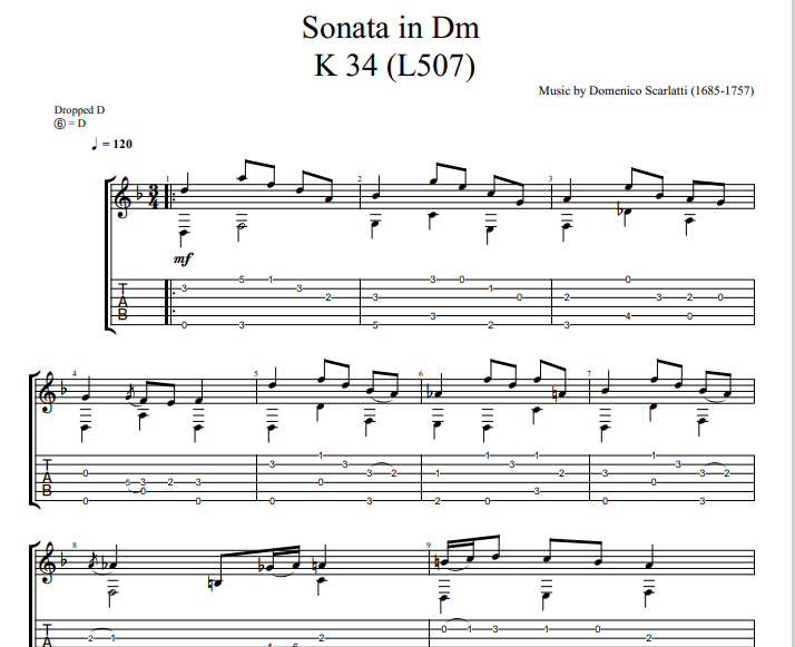 Domenico Scarlatti - Sonata in Dm K 34 L507 sheet music for guitar